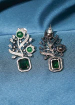 Antique Silver Green Earrings (Black Rhodium) EAR000506 - Image 3