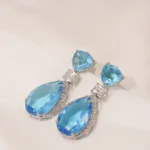 Aqua Blue Danglers (Silver) EAR000442