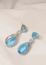 Aqua Blue Danglers (Silver) EAR000442 - Image 2