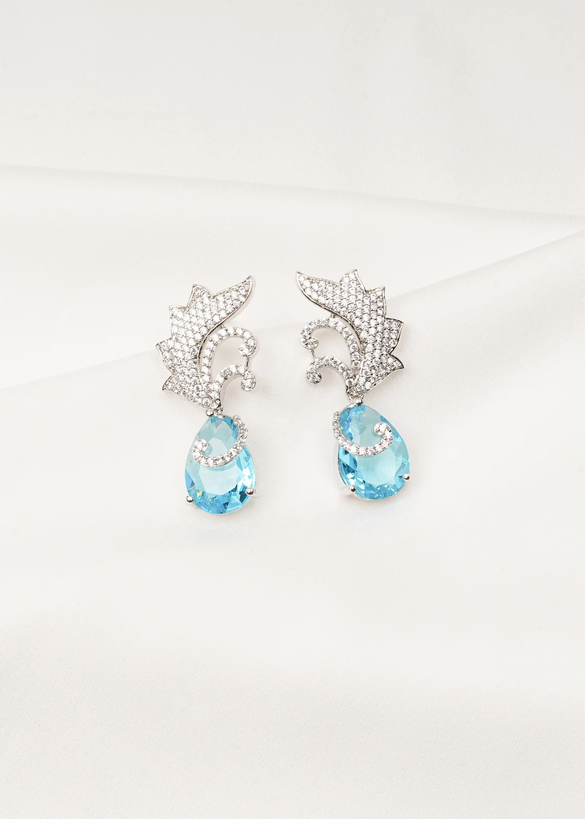Aqua-Blue-Drop-Earrings-Silver-EAR000728a Aqua Blue Drop Earrings (Silver) EAR000728 - Image 1