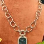 Aqua-Blue Pendant Necklace Set (White-Gold)- NEC30012304