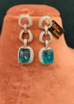 Aqua-Blue Pendant Necklace Set (White-Gold)- NEC30012304 - Image 3