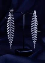Aurora Diamond Leaf Earrings (Silver) EAR002310 - Image 3