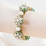 Emerald Green Kundan Pearl Bracelate (Yellow Gold) BRA002483