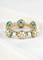 Emerald Green Kundan Pearl Bracelate (Yellow Gold) BRA002483 - Image 2