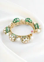 Emerald Green Kundan Pearl Bracelate (Yellow Gold) BRA002483 - Image 3
