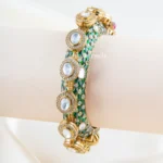 Heritage Green Kundan Diamond Bangle (Yellow Gold) BRA002484