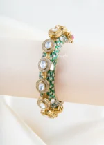 Heritage Green Kundan Diamond Bangle (Yellow Gold) BRA002484