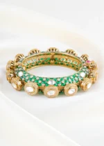 Heritage Green Kundan Diamond Bangle (Yellow Gold) BRA002484 - Image 2
