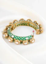 Heritage Green Kundan Diamond Bangle (Yellow Gold) BRA002484 - Image 3