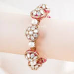 Emerald Red Kundan Pearl Bracelate (Yellow Gold) BRA002485