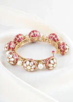 Emerald Red Kundan Pearl Bracelate (Yellow Gold) BRA002485 - Image 3
