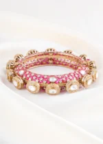 Heritage Pink Kundan Diamond Bangle (Yellow Gold) BRA002486 - Image 2