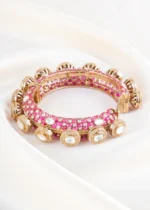 Heritage Pink Kundan Diamond Bangle (Yellow Gold) BRA002486 - Image 3
