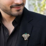 Green Antique Gold Plated Diamond Brooch- BRO002800
