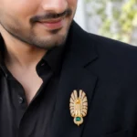 Green Gold Plated Diamond Brooch- BRO002801