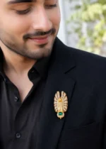 Green Gold Plated Diamond Brooch- BRO002801