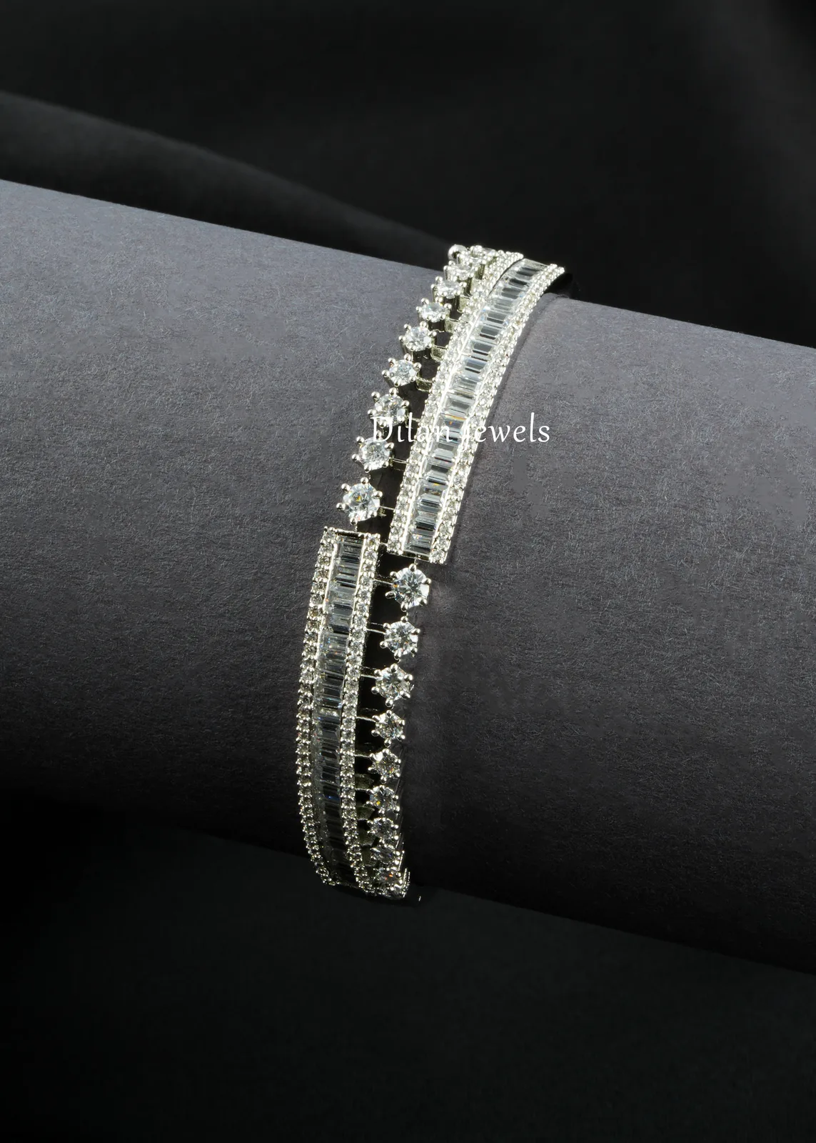 Baguette-Diamond-Luxury-Bracelet-Silver-BRA002452a Baguette Diamond Luxury Bracelet (Silver) BRA002452 - Image 1