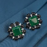 Balck Onyx & Green Earrings (Silver) EAR000626