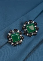 Balck Onyx & Green Earrings (Silver) EAR000626