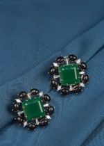 Balck Onyx & Green Earrings (Silver) EAR000626 - Image 3