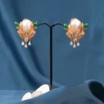 Baroque Pearl Green Earrings (Yellow Gold) EAR000629