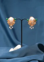 Baroque Pearl Green Earrings (Yellow Gold) EAR000629