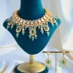 Beaded Green Moissanite Poki Necklace Set (Yellow Gold) NEC001084