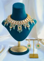 Beaded Green Moissanite Poki Necklace Set (Yellow Gold) NEC001084