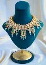 Beaded Green Moissanite Poki Necklace Set (Yellow Gold) NEC001084 - Image 2