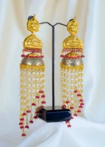Beaded Temple Jhumka Earrings (Antique Gold) EAR001424 - Image 3