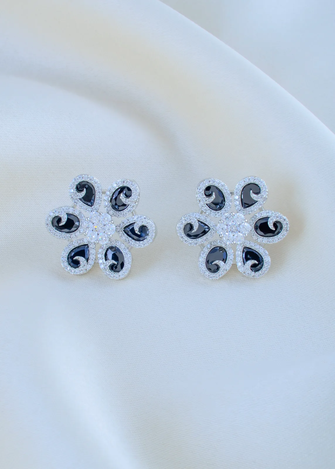 Black-Blossom-Earrings-Silver-EAR001873a Black Blossom Earrings (Silver) EAR001873 - Image 1