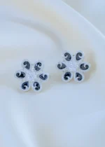 Black Blossom Earrings (Silver) EAR001873 - Image 2