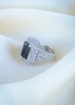 Black Cocktail Ring (Silver) RING01241 - Image 2