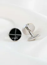 Black Silver Plated  Cufflinks- CUFF02782 - Image 3
