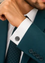 Black Silver Plated Cufflinks- CUFF02783 - Image 4