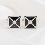 Black Silver Plated Diamond Cufflinks- CUFF02784