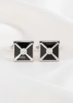 Black Silver Plated Diamond Cufflinks- CUFF02784