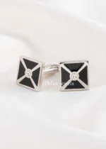 Black Silver Plated Diamond Cufflinks- CUFF02784 - Image 2