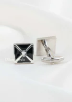 Black Silver Plated Diamond Cufflinks- CUFF02784 - Image 3