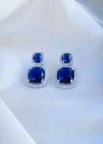 Blue Cushion Cut Earrings (Silver) EAR000875
