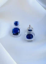 Blue Cushion Cut Earrings (Silver) EAR000875 - Image 2