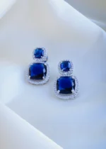 Blue Cushion Cut Earrings (Silver) EAR000875 - Image 3
