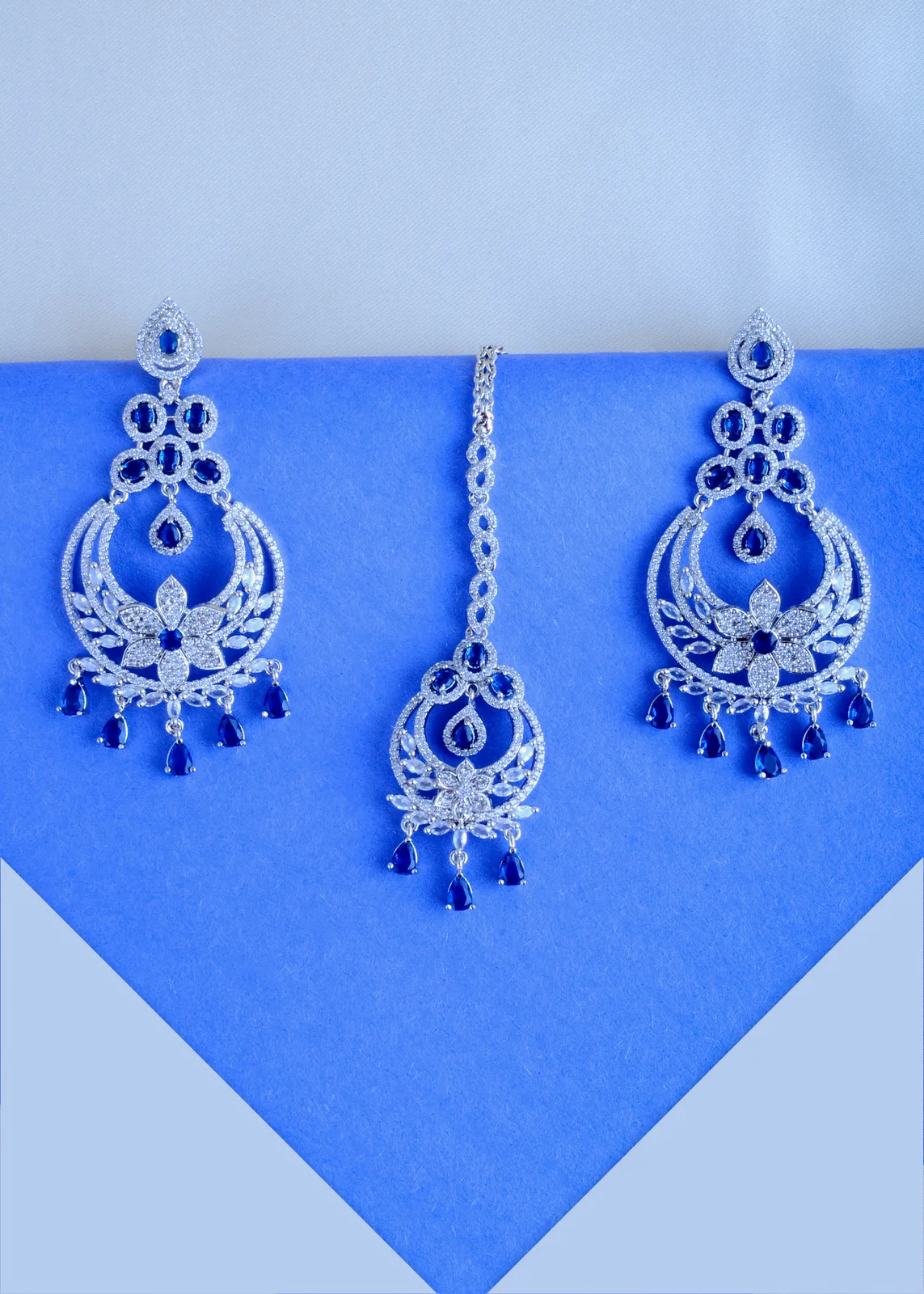 Blue-Earring-Tika-Set-Silver-EAR000843a Blue Earring Tika Set (Silver) EAR000843 - Image 1