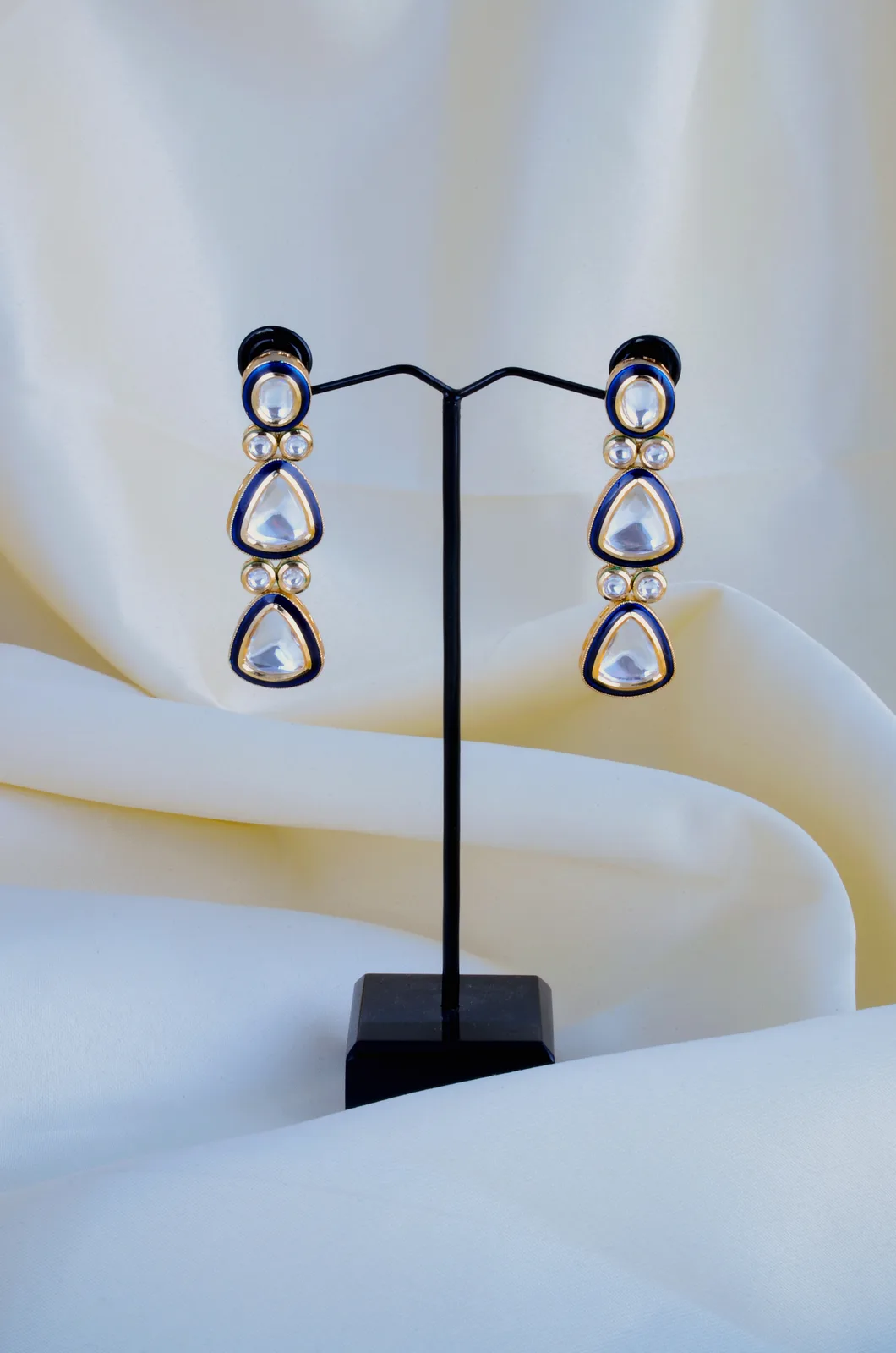 Blue-Enamel-Kundan-Earrings-Yellow-Gold-EAR000800a Blue Enamel Kundan Earrings (Yellow Gold) EAR000800 - Image 1