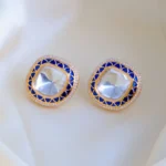 Blue Meena Kundan Earrings (Yellow Gold) EAR000848