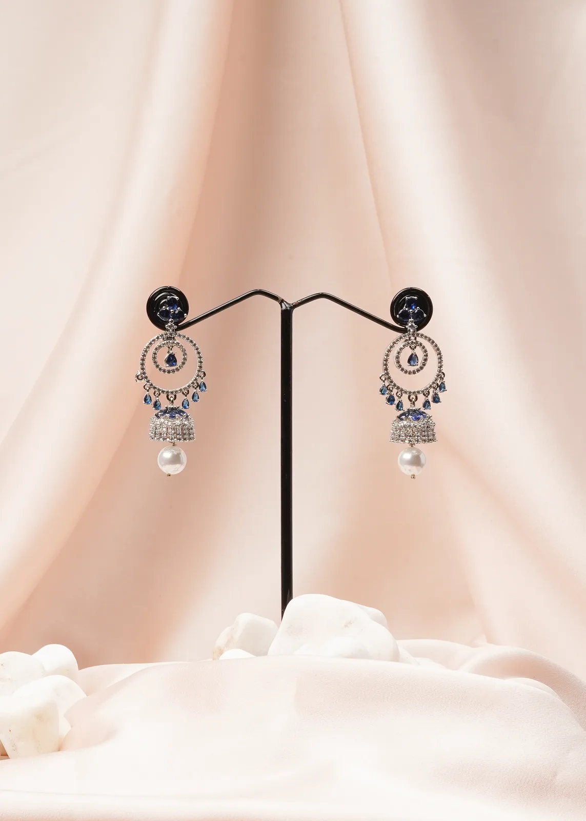 Blue-Pearl-Jhumki-Silver-EAR000782a Blue Pearl Jhumki (Silver) EAR000782 - Image 1
