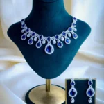 Blue Saphire Necklace Set (Silver) NEC000821
