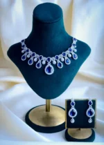 Blue Saphire Necklace Set (Silver) NEC000821