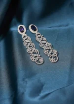 Blue Saphire Party Earrings (Silver) EAR000497 - Image 2